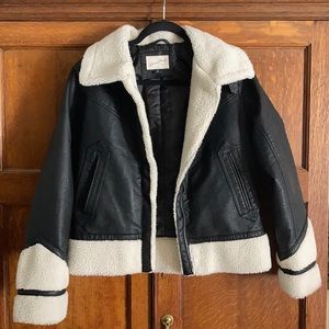 Faux Leather Jacket with Fur Trim